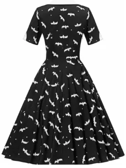 Halloween Witch Bat Print Short Sleeve Button Black And White Turndown Collar Retro A-Line Swing Dress 16 Halloween Witch Bat Print Short Sleeve Button Black And White Turndown Collar Retro A-Line Swing Dress -Plus Size Dresses Shop 18e915bb6c32609c