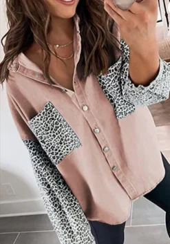 Plus Size Women Shirt Leopard Patchwork Loose Long Sleeve Top -Plus Size Dresses Shop 1906f19a8c663227