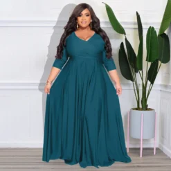 Plus Size Women's Solid Color V-Neck Sexy Long Dress 24 Plus Size Women's Solid Color V-Neck Sexy Long Dress -Plus Size Dresses Shop 1924ae4ec7d01d5e