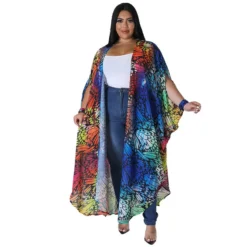 Plus Size Women's Fashion Printed Chiffon Cape Shirt -Plus Size Dresses Shop 19288b34222bccae