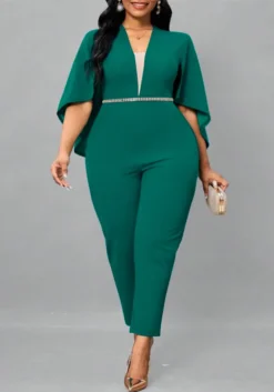 Plus Size Women Sexy Solid Bat Cape Sleeve V Neck Jumpsuit -Plus Size Dresses Shop 1949deee5007b0dc