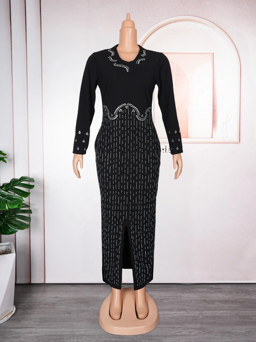 Africa Plus Size Women's Beaded V-Neck Bodycon Chic Elegant Dress 18 Africa Plus Size Women's Beaded V-Neck Bodycon Chic Elegant Dress - Image 16