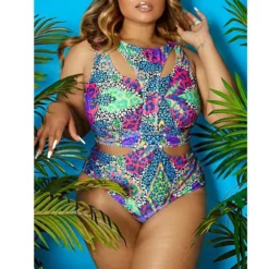 Plus Size Women Ethnic Print One-piece Swimwear -Plus Size Dresses Shop 19726b7bc9bb6cba