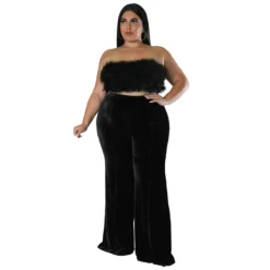 Plus Size Women Winter High Waist Velvet Bootcut Pants -Plus Size Dresses Shop 19d02d2da7067681