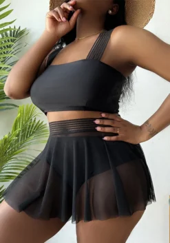 Plus Size Women Solid Sexy Tank Top + Mesh Skirt Swimwear Two-piece Set -Plus Size Dresses Shop 19e2b7cdcd5c1c01