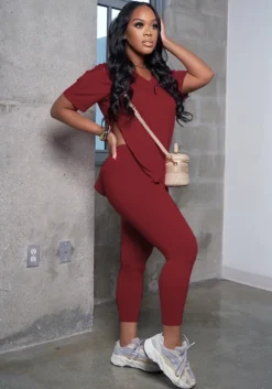 Plus Size Solid Color Slit V-Neck Two-Piece Set -Plus Size Dresses Shop 1a61ee249cf1e4cc