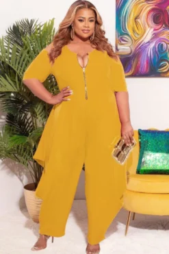 Plus Size Women Solid Zip Short Sleeve Jumpsuit -Plus Size Dresses Shop 1a66e93f03b2c4f3