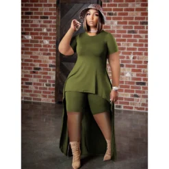 Plus Size Women Casual Solid Top And Shorts Casual Two-piece Set 16 Plus Size Women Casual Solid Top And Shorts Casual Two-piece Set -Plus Size Dresses Shop 1a858527116ff2d7