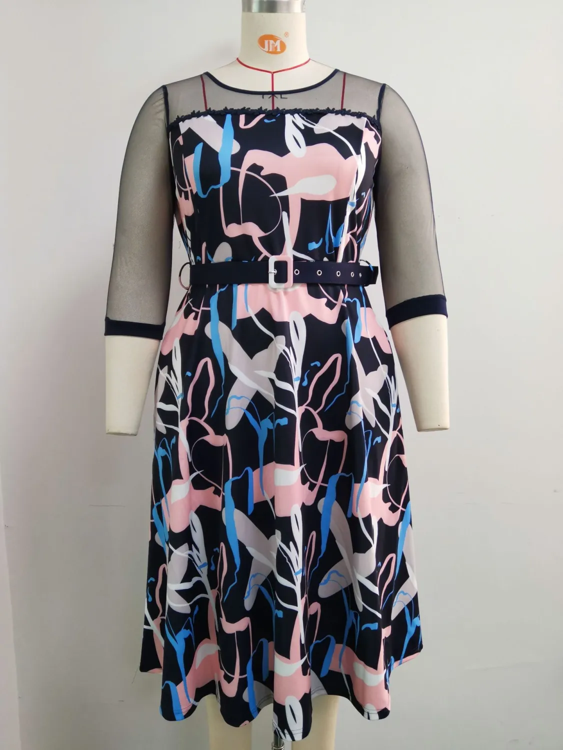 Women Africa Plus Size Round Neck 3/4 Sleeve Patchwork Print Dress 8 Women Africa Plus Size Round Neck 3/4 Sleeve Patchwork Print Dress - Image 6