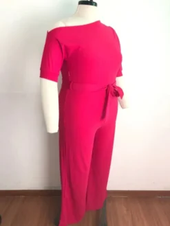 Summer Plus Size Pink Slash Shoulder Formal Jumpsuit -Plus Size Dresses Shop 1ad12fa377f59548