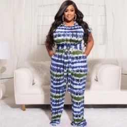 Plus Size Women Printed Top And Pant Casual Two-Piece Set