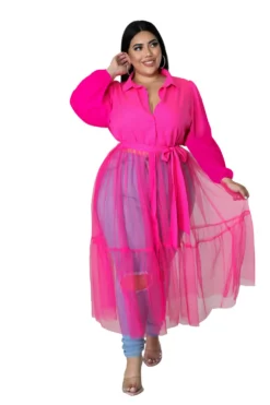 Plus Size Women'S Chiffonmesh Ruched Top Casual Long Sleeve Dress -Plus Size Dresses Shop 1be2810ddf3c105d