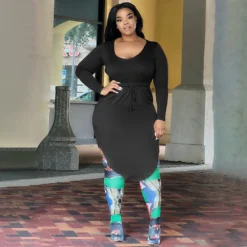 Autumn/Winter Plus Size Ladies Sexy U-Neck Solid High Waist Drawstring Irregular Dress For Women -Plus Size Dresses Shop 1c6651bf1cc2cb6a