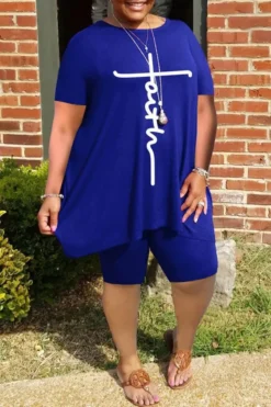 Summer Round Neck Loose Short Sleeve Print Plus Plus Size Two Piece Set -Plus Size Dresses Shop 1cd2946e8e806933