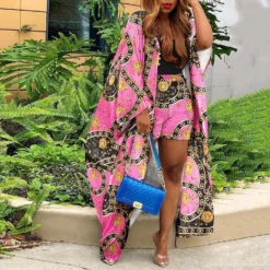 Ladies Plus Size Print Long Robe And Shorts Two-Piece Set -Plus Size Dresses Shop 1d3fd03db20d0033