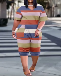 Plus Size Women Summer Loose V Neck Print Jumpsuit -Plus Size Dresses Shop 1d6400f31a630038