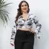 Plus Size Women Tie Dye Print Lace-Up Deep V Bell Bottom Sleeve Long Sleeve Crop Top -Plus Size Dresses Shop 1da51b9678cea3ef