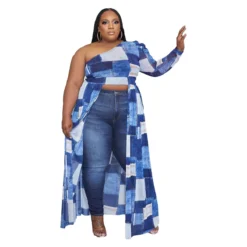 Plus Size Women Fashion Casual One Sleeve Print Dress -Plus Size Dresses Shop 1e568277d6ed575e