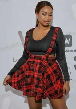 Plus Size Women Summer Sexy Suspender Check High Waist Skirt -Plus Size Dresses Shop 1e81e9f1424e9c1e