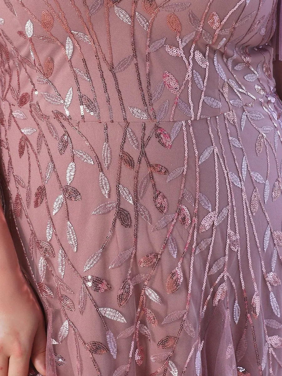 Evening Gown Plus Size Sequin Ball Gown Ruffle Sleeve Mermaid Swing Maxi Dress 5 Evening Gown Plus Size Sequin Ball Gown Ruffle Sleeve Mermaid Swing Maxi Dress - Image 3