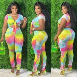 Plus Size Women Tie Dye Gradient Print Lace Up Sexy Crop Top+ Pant Two Piece -Plus Size Dresses Shop 1fed54c896f44b9d