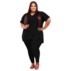 Plus Size Solid Color V-neck Short Sleeve Two Piece Pants Set