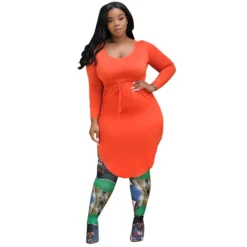 Autumn/Winter Plus Size Ladies Sexy U-Neck Solid High Waist Drawstring Irregular Dress For Women -Plus Size Dresses Shop 2052387342eae244