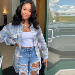 Women'S Fall/Winter Turndown Collar Button Pocket Long Sleeve Plus Size Shirt Jacket -Plus Size Dresses Shop 2057e0782ff44113