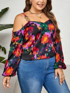 Plus Size Women Graffiti Print Puffed Sleeves Top -Plus Size Dresses Shop 209e4af2a315c98b