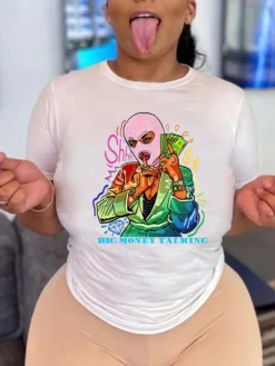 Plus Size Women's Top Printed T-shirt Loose T