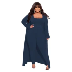Autumn And Winter High Stretch Ribbed Three-Piece Plus Size Fashionable And Sexy Pants Set -Plus Size Dresses Shop 219a1121261e8184