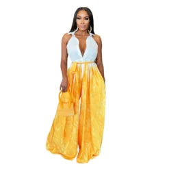 Women Sexy Print Shirt Collar Wide Leg Lace-Up Jumpsuit -Plus Size Dresses Shop 229cd2801259c40d