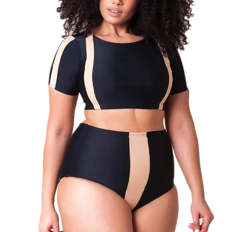 Women Two Pieces Swimsuit Plus Size Color Block High Waist Bikini Swimsuit 4 Women Two Pieces Swimsuit Plus Size Color Block High Waist Bikini Swimsuit - Image 2