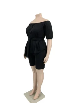 Plus Size Women Off Shoulder Solid Top And Shorts Casual Two-Piece Set -Plus Size Dresses Shop 2344bedad285d952