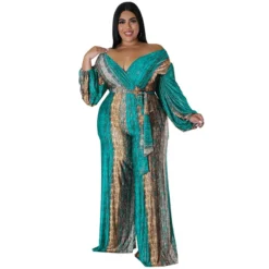 Plus Size Women's Clothing Fall V-Neck Long Sleeve Jumpsuit -Plus Size Dresses Shop 2372ab48991805ee