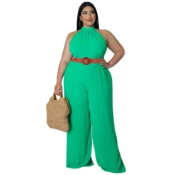 Plus Size Women's Casual Solid Color Belted Jumpsuit -Plus Size Dresses Shop 2374b6a0d3fee1ae
