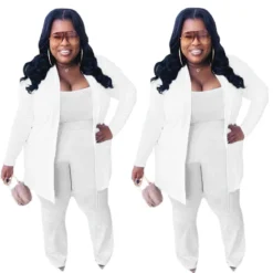 Spring Plus Size Fashion Women's Sexy Solid Color Cardigan Tight Fitting Three-Piece Pants Set 24 Spring Plus Size Fashion Women's Sexy Solid Color Cardigan Tight Fitting Three-Piece Pants Set -Plus Size Dresses Shop 2424378aa638ba12