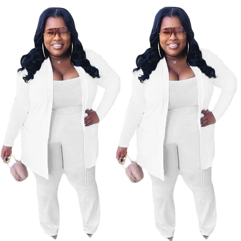 Spring Plus Size Fashion Women's Sexy Solid Color Cardigan Tight Fitting Three-Piece Pants Set 13 Spring Plus Size Fashion Women's Sexy Solid Color Cardigan Tight Fitting Three-Piece Pants Set - Image 11