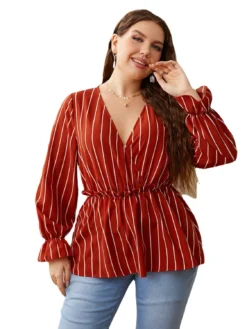 Women Loose Striped Patchwork Turndown Collar Shirt -Plus Size Dresses Shop 24c89ee013c62dd4