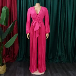 Summer V-Neck Sexy Lace-Up Pleated Wide Leg Plus Size Jumpsuit -Plus Size Dresses Shop 24cdc76e87cd250f