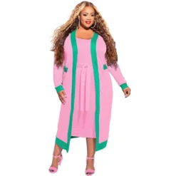 Plus Size Women Casual Contrast Stripe Long Sleeve Jacket + Tank Top Dress 18 Plus Size Women Casual Contrast Stripe Long Sleeve Jacket + Tank Top Dress -Plus Size Dresses Shop 25514d909b4ae90f