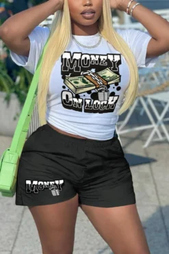 Women'S Summer Short Sleeve T-Shirt Shorts Positioning Print Plus Size Two Piece Set -Plus Size Dresses Shop 257df6e1ccfc306a