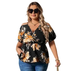 Spring Summer V Neck Slim Waist Short Sleeve Women Plus Size Top -Plus Size Dresses Shop 25a5308e7966da1f