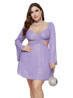 Plus Size Sexy Women Bell Bottom Sleeve Wrap Chest Hollow Dress -Plus Size Dresses Shop 25e5f3d96d71ff08