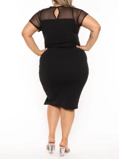 Plus Size Women's Spring Summer Chic Elegant Ruffled Mesh Patchwork Dress For Women