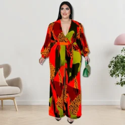 Plus Size Women Long Sleeve V-Neck Bell Bottom Jumpsuit -Plus Size Dresses Shop 2625e3bebb784d80