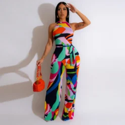 Sexy Print Halter Neck Sleeveless Jumpsuit -Plus Size Dresses Shop 2669d8cceef0db60