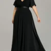 Plus Size Women V Neck Short Sleeve Solid Long Dress -Plus Size Dresses Shop 2698676547101161