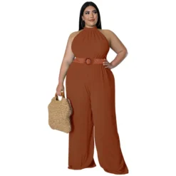 Plus Size Women's Casual Solid Color Belted Jumpsuit -Plus Size Dresses Shop 27141628590683ba