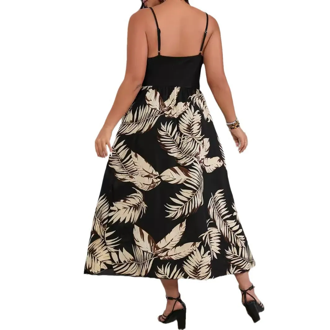 Summer Women's Print Patchwork Plus Size Strap Dress 4 Summer Women's Print Patchwork Plus Size Strap Dress - Image 2